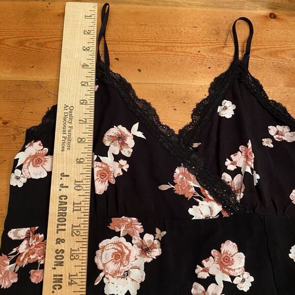 No Boundaries Dark Floral Slip Dress Size L Whimsigoth Y2K Leg Slit Lace Trim - Picture 10 of 11